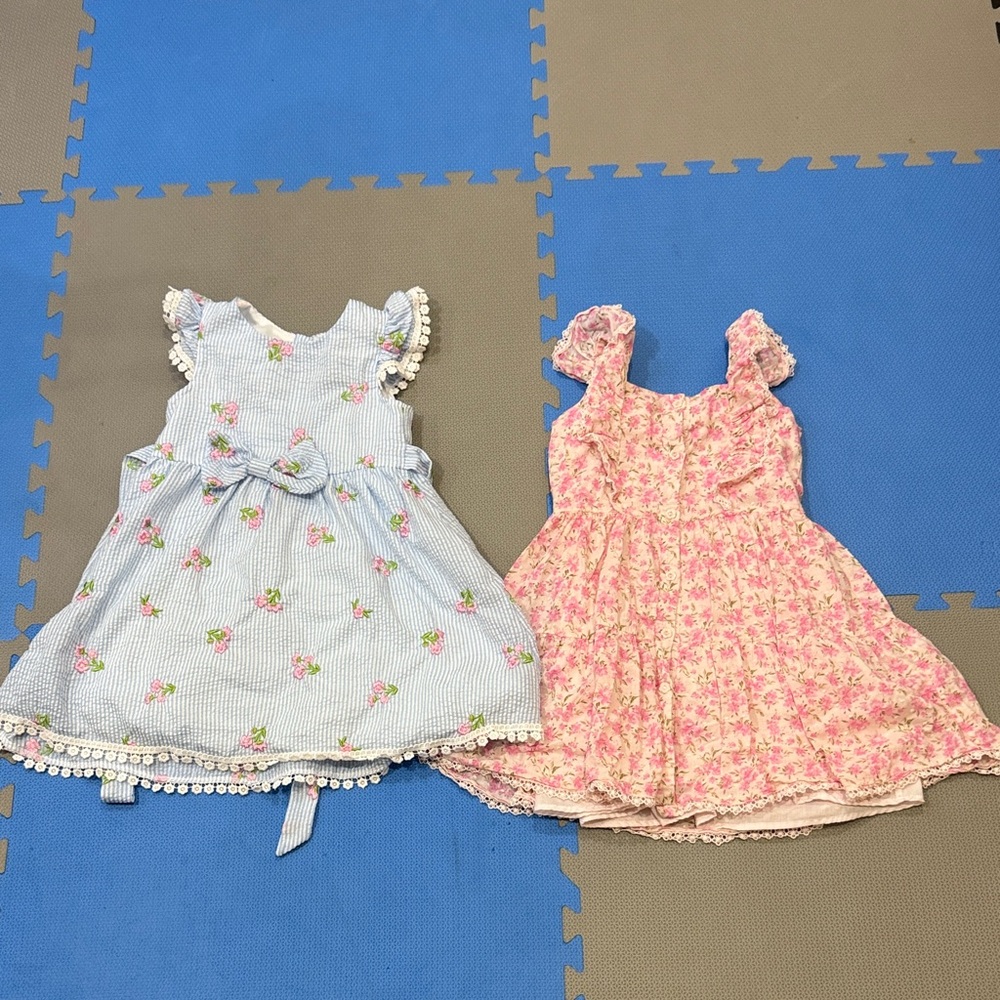 Floral Kids Dresses Set - Blue and Pink size 6